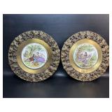 Porcelain Plaque Vintage Courting Couple in Brass