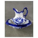 Ironstone Staffordshire Blue Floral Pitcher &