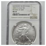 2008 W AMERICAN EAGLE BURNISHED SILVER DOLLAR
