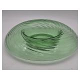 Vtg. Lrg Uranium Glass Optic Twist Console Bowl