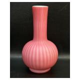 Victorian Pink Stripe Cased Satin Glass Vase