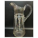 Antique Tall Glass Pitcher w/ Hand Painted Enamel