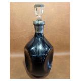 ART DECO BLACK GLASS PINCH BOTTLE WITH SILVER