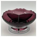 Cambridge Glass Amethyst Art Deco Divided Bowl