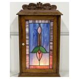 LIGHTED STAINED GLASS WALL CABINET SEVERAL CRACKS