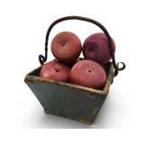 Antique Wooden Basket w Carved Wooden Apples