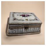 VTG Sewing Basket w/ Needlepoint Top