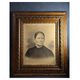 Large Antique Charcoal Enhanced Portrait Housed