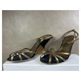 Salvatore Ferragamo Italy Gold Straps Wedge Heels