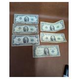 Vintage 2 Dollar Bills, 1 Blue Seal 1935 Silver