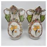 Hand-Painted Majolica Style Made in Brazil Vases