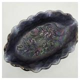9" Amethyst Carnival Glass Floral Bowl
