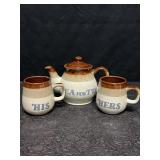 VINTAGE TEA FOR TWO POTTERY TEA POT W/ HIS & HER