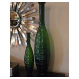 Two Large Dimpled Green Bottles / Vases