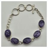 CHAROITE PURPLE STERLING SILVER BRACELET 8'