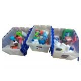 Three Plastic Storage Totes W/ Household Cleaning