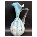 Victorian Cased Satin Glass Ewer Vase , Hand