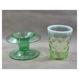 Uranium Glass Coindot Tumbler & Candlestick