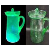 Vtg Uranium Glass Pitcher UV Reactive See Pics