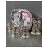 Vntg Silverplate Divided Tray & Pierced Cup