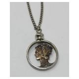 Mercury Dime Pendant on SS Chain Necklace