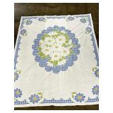 AWESOME HAND QUILTED & CROSS STITCH FLOWER QUILT