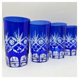 Set of 4 Cobalt Blue Cut Crystal Tumblers