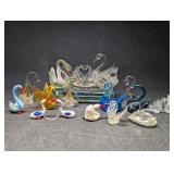 Miniature Art Glass Swans, One Signed (see all
