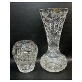 2 Lead Crystal Vases, Bohemia Cut Pinwheel &