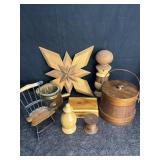 WOOD CARVED DECOR BUCKETS, DRESSER BOX, DOLL