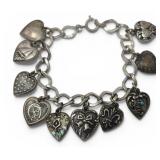 Sterling Silver Loaded Puffy Heart Charm Bracelet