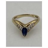 14K GOLD RING W/ DIAMONDS & BLUE STONE