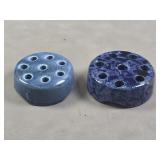 Two Vtg Blue Weller Flower Frogs