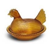 Indiana Glass Amber Glass Hen on Nest Covered