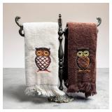 VTG Ames Owl Face Towels w/ Countertop Stand