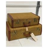 VINTAGE HORN TWEED & LEATHER SUIT CASES LOCKS