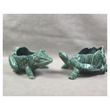 Vtg McCoy Pottery Green Turtle & Frog Planters