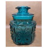 L.E. Smith Aqua Blue Glass Atterbury Scroll