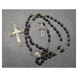 Black & Silver Rosary & Abalone Crucifix