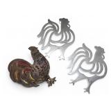 3 Vtg Cast Rooster Trivets Farmhouse Kitchen