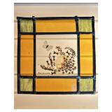 STAINED GLASS PANEL SUN CATCHER W/ DRIED FLOWERS