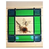 STAINED GLASS PANEL SUN CATCHER W/ DRIED FLOWERS