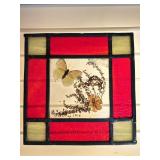 STAINED GLASS PANEL SUN CATCHER W/ DRIED FLOWERS