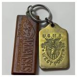 USMA Brass West Point Key FOB w/ Wood Razorback