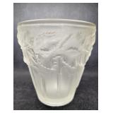 Art Deco Barolac Frosted Glass Vase Birch Leaves