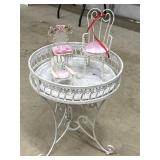 WHITE, ROUND METAL PLANT STAND W/ 3 CUSHIONED