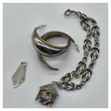 STERLING SILVER JEWELRY CHARM BRACELET, EARRINGS