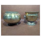 Brass Plant Holder and Claw Footed Brass Bowl