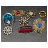 Vintage Costume Jewelry Brooches, Rhinestones