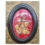 Vtg Oval Bubble Glass Frame Convex Dried Flowers